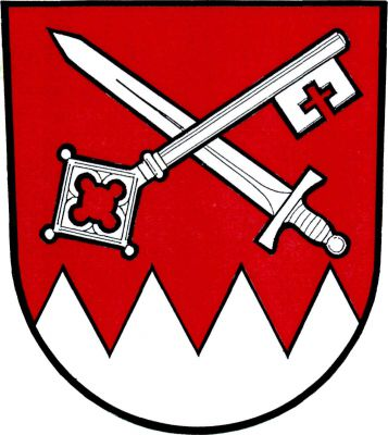 V červeném štítě nad čtyřmi sníženými hroty kosmo vztyčený meč šikmo přeložený klíčem zuby dolů, vše stříbrné. Znak Bartošovice