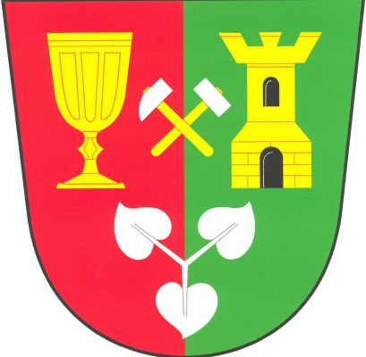 V červeno - zeleně polceném štítě nahoře zlatý skleněný pohár a zlatá věž s cimbuřím se třemi stínkami, černým obloukovým oknem a rozšířeným kvádrovaným soklem s prolomeným černým obloukovým vchodem, mezi nimi stříbrná hornická kladívka na zlatých topůrkách, dole stříbrný leknový trojlist. Znak Bělá