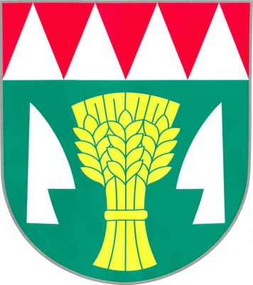 V zeleném štítě pod červenou hlavou se čtyřmi stříbrnými kužely zlatý obilný snop provázený dvěma vztyčenými přivrácenými stříbrnými radlicemi. Znak Bezměrov