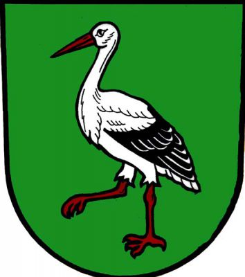 V zeleném štítě kráčející čáp přirozené barvy. Znak Bocanovice