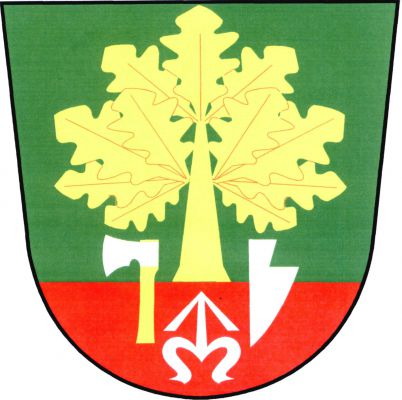 V zeleném štítě vyrůstá z červené paty se stříbrnou zavinutou střelou zlatý dub, obojí provázené stříbrnou sekerou na zlatém topůrku a stříbrnou radlicí, obojí odvrácené. Znak Bohuslávky