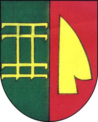 Zeleno-červeně polcený štít. V pravé polovině polní brány, v levé postavená radlice, obojí zlaté. Znak Bořetice