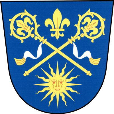 V modrém štítě zkřížené zlaté berly závity ven, s vlajícími stříbrnými sudarii se zlatým třepením, mezi hlavicemi lilie, dole slunce s tváří, obojí zlaté. Znak Bratřice