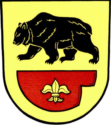Ve zlatém štítě pod černým kráčejícím medvědem položená červená radlice se zlatou lilií. Znak Bravantice