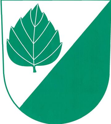 Ve stříbrno - zeleně šikmo děleném štítě vpravo vztyčený zelený březový list. Znak Březina