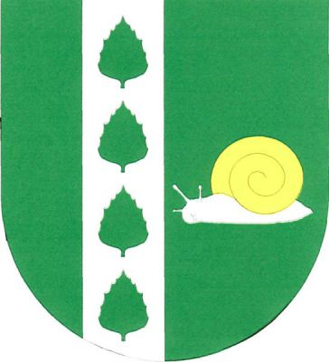 Polcený štít, pravá polovina zeleno-stříbrně polcena, ve stříbrném poli čtyři vztyčené zelené březové listy nad sebou, v levé zelené polovině stříbrný hlemýžď se zlatou ulitou. Znak Březina