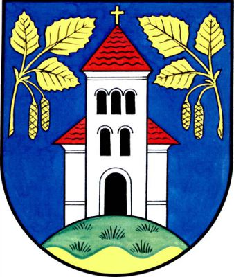 V modrém štítu na zelené hůrce se zlatou vlnitou patou stříbrné průčelí kostela s věží uprostřed a s červenou střechou. Do věže jsou prolomeny dveře a pět oken (tři a dvě), vše černé. V obou horních rozích štítu je zlatá březová snítka se třemi lístky a dvěma jehnědami. Znak Březnice
