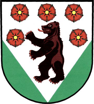 V zeleném štítě snížený stříbrný klín, v něm vzpřímený medvěd přirozené barvy s červenou zbrojí, obklopený pěti (3,2) červenými růžemi se zlatými semeníky. Znak Brloh
