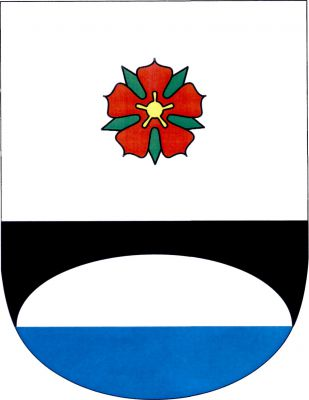 Ve stříbrném štítě na modré patě černý most s jedním obloukem, nad ním červená růže se zlatým semeníkem a zelenými kališními lístky. Znak Brod nad Tichou