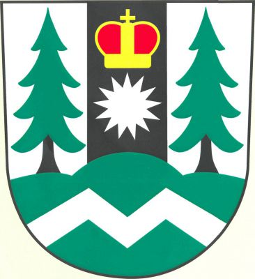 Ve stříbrném štítě nad zeleným trojvrším s třikrát lomeným stříbrným břevnem černý kůl provázený dvěma vyrůstajícími zelenými smrky s černými kmeny. V kůlu knížecí čepice ozdobená křížkem nad stříbrnou třináctihrotou hvězdou. Znak Čachrov