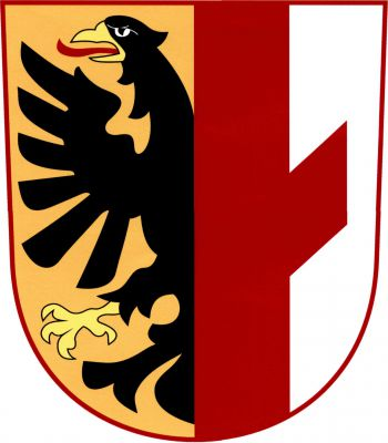 Polcený štít. Do pravého zlatého pole vyniká půl černého orla se zlatou zbrojí a červeným jazykem. Levé pole červeno - stříbrně polcené, do stříbrného pole vyniká šikmé zkrácené červené břevno. Znak Čakovičky