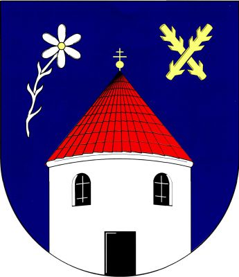 V modrém štítě vyrůstající stříbrná rotunda s dveřmi a dvěma obloukovými okny, vše černé, a červenou kuželovou střechou zakončenou zlatým patriarším křížkem, vpravo provázená stříbrným šestilistým květem se zlatým semeníkem na stonku, vlevo zkříženými zlatými ostrvemi. Znak Častohostice