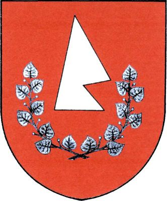 V červeném štítě doleva obrácená vztyčená radlice, pod ní do oblouku dole zkřížené lipové ratolesti, vše stříbrné. Znak Česká