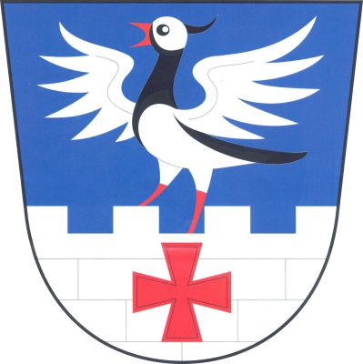 V modrém štítě na stříbrné kvádrované hradbě se čtyřmi stínkami vzlétající čejka přirozené barvy s červenou zbrojí. V hradbě červený tlapatý kříž. Znak Chlistov