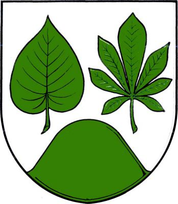 Ve stříbrném štítě nad vrchem (Chlumem) vedle sebe lipový a kaštanový list, vše zelené. Znak Chlumek