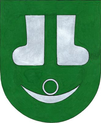 V zeleném štítě pár odvrácených plstěných bot (válenek), pod nimi vlčí udice kroužkem nahoru, vše stříbrné. Znak Chodov