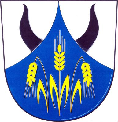 Stříbrný štít s modrým zvýšeným vydutým hrotem, v něm tři zlaté žitné klasy s listy, vzpřímený mezi zlomenými, z hrotu vyrůstá na každé straně jeden černý zubří roh. Znak Choteč