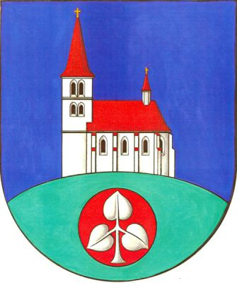 V modrém štítě na zeleném návrší stříbrný gotický kostel s červenými střechami a černými okny. V návrší červený kotouč se stříbrným lipovým trojlistem na stonku. Znak Chotýšany