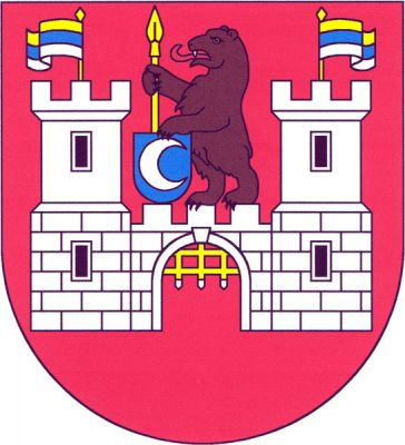 V červeném štítě volně mezi dvěma věžemi se dvěma černými okny nad sebou hradba s prázdnou branou s vytaženou zlatou mříží se železnými hroty přirozené barvy, vše stříbrné, kvádrované, se třemi stínkami. Na obou věžích na zlaté žerdi odvráceně vlající prapory dělené zlato-modro-stříbrně. Mezi věžemi na cimbuří vzpřímený medvěd přirozené barvy s červeným jazykem držící v pravé tlapě zlatý oštěp a levou tlapou přidržující modrý štít se stříbrným ubývajícím půlměsícem. Znak Chudenice