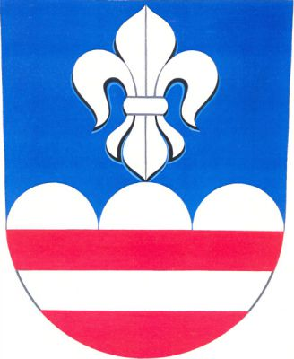 Štít dělen obloučkovým řezem se třemi oblouky. V horní modré polovině stříbrná lilie, dolní polovina 3x stříbrno-červeně dělená. Znak Chvalčov