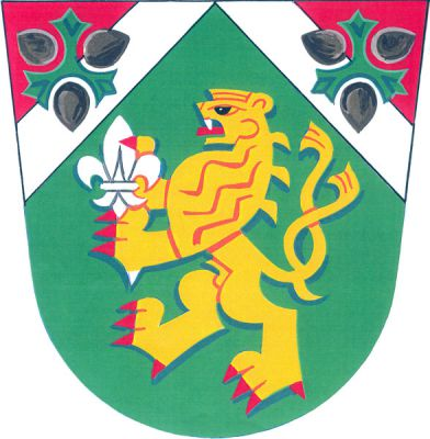 V zeleném štítě zlatý dvouocasý lev s červenou zbrojí držící stříbrnou lilii. Pravý roh štítu šikmo, levý roh kosmo červeno-stříbrně dělený, v obou zelený lístkový trojlist se třemi (2,1) lískovými oříšky přirozené barvy. Znak Chvalnov-Lísky
