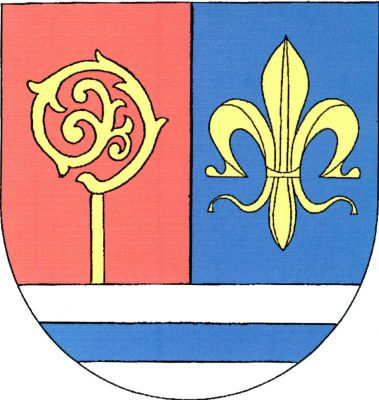 V červeno - modře polceném štítě, nad stříbrnou patou s modrým břevnem, vpravo vyrůstající berla, vlevo lilie, obojí zlaté. Znak Čistá