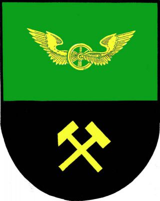 Zeleno-černě dělený štít, v horním poli okřídlené železniční kolo, v dolním zkřížená hornická kladívka, obojí zlaté. Znak Citice