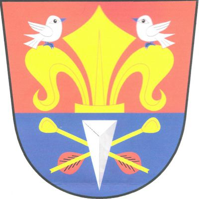 V červeno-modře sníženě děleném štítě nahoře vyrůstající zlatá lilie, na jejíž ramenech sedí dva přivrácení stříbrní ptáčci s modrou zbrojí, dole stříbrný lamačský klín podložený dvěma zkříženými vztyčenými zlatými šípy s tupými hroty a s červeným opeřením. Znak Čižice