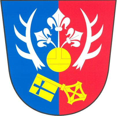 V modro - červeně polceném štítě mezi ulomenými stříbrnými parohy se třemi výsadami zlaté říšské jablko kvetoucí třemi stříbrnými liliemi, dole kosmo vztyčený zlatý klíč se zubem s průsekem do tvaru meče. Znak Cizkrajov