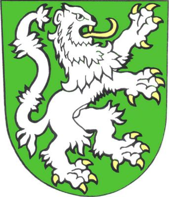 V zeleném štítě doleva obrácený stříbrný lev se zlatou zbrojí. Znak Děhylov