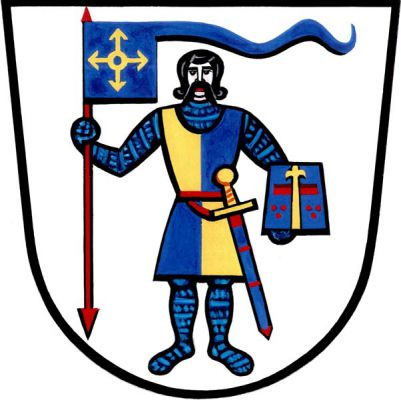 Ve stříbrném štítě čelně stojící rytíř v modré kroužkové zbroji překryté zlato-modře čtvrceným šatem, s mečem u boku, držící v pravici na červené žerdi modrý praporec s ocasem se zlatou rozletitou střelou a v levici modrou, zlatě zdobenou hrncovou přilbu. Znak Dětkovice