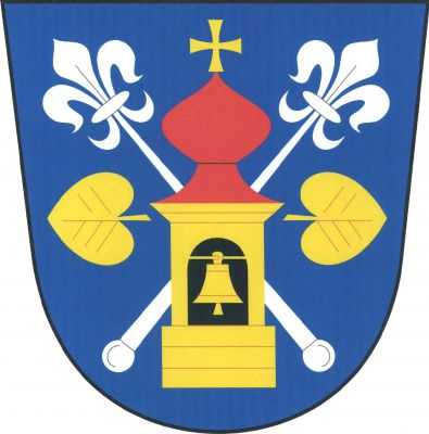 V modrém štítě zlatá zvonice s červenou bání, zakončenou zlatým křížkem, černým obloukovým oknem, v němž je zavěšen zlatý zvon. Zvonice podložená zkříženými stříbrnými liliovými hůlkami a provázená položenými odvrácenými zlatými lipovými listy. Znak Dlouhá Lhota
