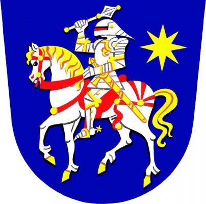 V modrém štítě na stříbrném kráčejícím koni se zlatou zbrojí a červeným postrojem rytíř v úplné stříbrné, zlatě zdobené plátové zbroji, s burgundským šalířem, se zlatým mečem u pasu a stříbrným palcátem ve zdvižené pravici, provázený vlevo nahoře zlatou osmihrotou hvězdou. Znak Dobrčice