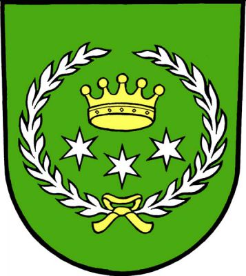 V zeleném štítě mezi dvěma do oblouku zahnutými a dole zlatě převázanými stříbrnými vavřínovými ratolestmi zlatá koruna nad třemi (2,1) stříbrnými hvězdami. Znak Dolany