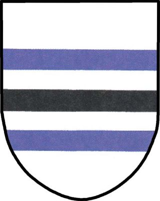 Ve stříbrném štítě tři břevna, černé mezi modrými. Znak Dolní Loučky
