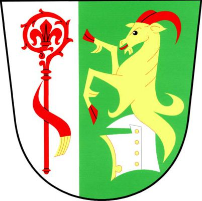 Ve stříbrno-zeleně vpravo polceném štítě vpravo červená berla se sudariem zakončeným zlatým třepením, vlevo stříbrný kolčí helm, klenotem zlatý vyrůstající kozel s červenou zbrojí. Znak Dolní Stakory