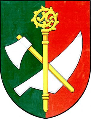 V zeleno - červeně polceném štítě zlatá berla kosmo podložená stříbrnou sekerou na zlatém topůrku a šikmo stříbrnou vztyčenou, doleva obrácenou radlicí. Znak Doloplazy