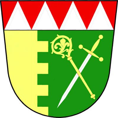 Ve zlato-zeleně cimbuřovitě vpravo polceném štítě pod červenou hlavou se čtyřmi stříbrnými kužely kosmá zlatá berla šikmo podložená postaveným stříbrným mečem se zlatým jílcem. Znak Dřevčice