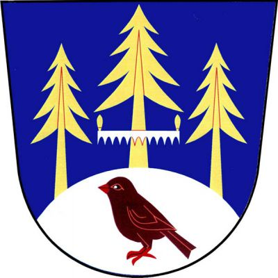 V modrém štítě na stříbrném návrší s drozdem přirozené barvy tři zlaté jehličnaté stromy, prostřední vyšší s kmenem přeloženým stříbrnou dvojruční pilou se zlatými rukojeťmi. Znak Drozdov