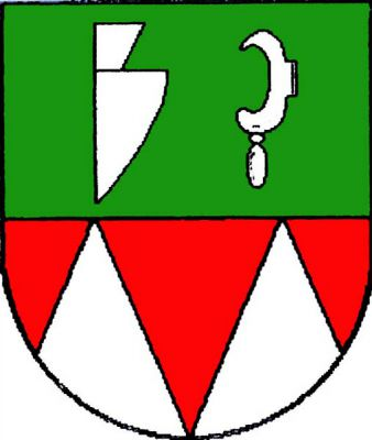 Zeleno-červeně dělený štít, nahoře radlice a vztyčený vinařský nůž (kosíř), dole dva kužely, vše stříbrné. Znak Drysice