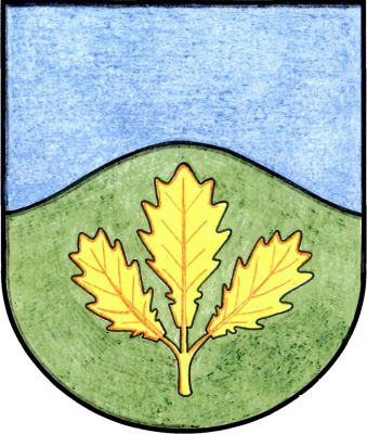 V modrém štítě v zeleném zvýšeném návrší vztyčený zlatý dubový trojlist. Znak Dubičné