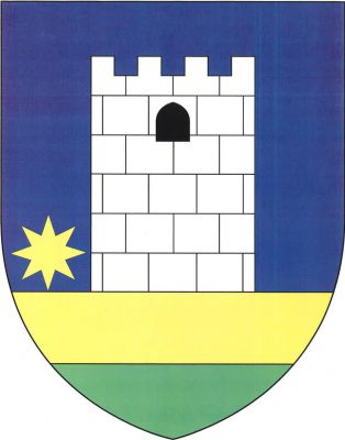 V modrém štítě ze zlato-zeleně dělené paty vyniká stříbrná kvádrovaná hlásná věž nahoře s černým gotickým oknem, zakončená cimbuřím. Vpravo u paty věže zlatá osmihrotá hvězda. Znak Hlásnice