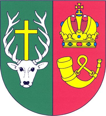 V zeleno-červeně polceném štítě vpravo čelně hledící stříbrná hlava jelena se zlatým latinským křížem mezi parohy, vlevo rakouská císařská koruna nad loveckou trubkou se závěsem, obojí zlaté. Znak Hlavenec