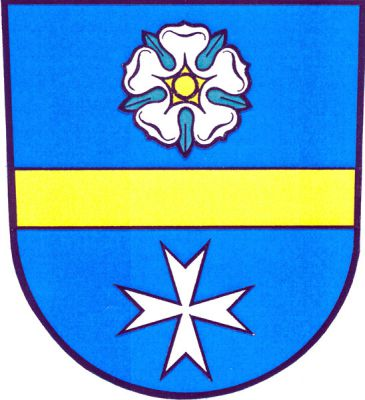 V modrém štítě zlaté břevno provázané nahoře stříbrnou růží se zlatým semeníkem, dole stříbrným osmihrotým křížem. Znak Hlinka