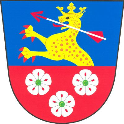 V modro-červeně děleném štítě nahoře vyrůstající zlatý korunovaný rys s červenou zbrojí a stříbrnými zuby držící v tlamě kosmý stříbrný šíp s červeným hrotem a opeřením, dole tři (2, 1) stříbrné květy hlohu se zelenými středy. Znak Hlohová