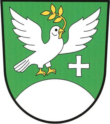 V zeleném štítě nad stříbrnou horou doleva obrácená rozkřídlená stříbrná holubice se zlatou zbrojí a zlatou pětilistou ratolestí v zobáku, provázená pod levým křídlem stříbrným křížem. Znak Hořičky