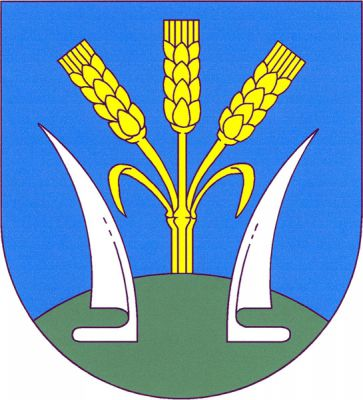 V modrém štítě na zeleném návrší tři dole spojené, odkloněné zlaté obilné klasy, krajní s listem, provázené dole dvěma vztyčenými odvrácenými stříbrnými kosami bez kosišť. Znak Horka I