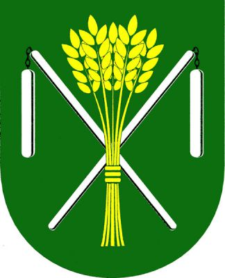 V zeleném štítě dva stříbrné překřížené cepy přeložené pěti zlatými svázanými obilnými klasy. Znak Horní Domaslavice