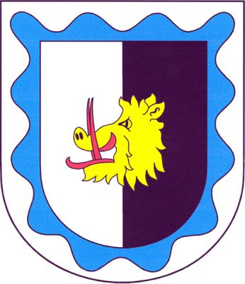 Ve stříbrno-černě polceném štítě se stříbrno-modře vlnitě děleným lemem zlatá kančí hlava s červenou zbrojí. Znak Horní Habartice