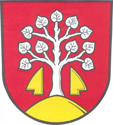 V červeném štítě ze zlatého návrší vyrůstající stříbrná lípa, provázená dole dvěma vztyčenými odvrácenými zlatými radlicemi. Znak Horní Lhota